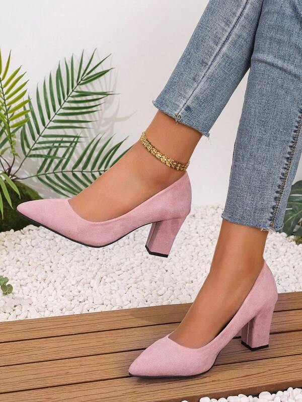 Fall/Winter Women's Pointed Toe Block Heel All-Match Black Pumps, Versatile Formal Work Shoes,Elegant