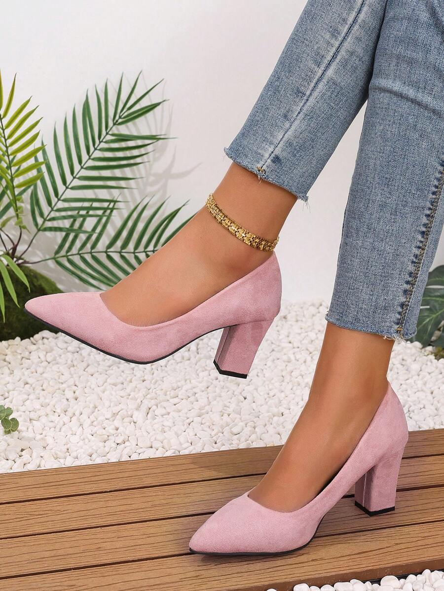 Fall/Winter Women's Pointed Toe Block Heel All-Match Black Pumps, Versatile Formal Work Shoes,Elegant