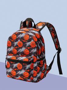 13.7" (35cm) Children's Backpack With Sports Ball & Dinosaur Patterns, Suitable For Daycare & Preschool, Padded Back & Adjustable Shoulder Straps, Great For School & Daily Use, Fashionable Backpack