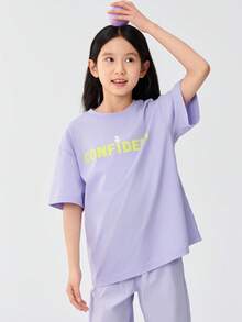 Balabala Tween Girl' Short-Sleeve Quick-Dry T-Shirt, Lightweight Wear - Pink Purple - View 2