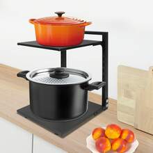 SENDERPICK 2-Layer Pot Rack Organizer, Black Pot And Pan Stand Rack, Pot Lid Holder Load 20kg - Black - View 6