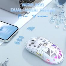 FREEWOLF X ZIYOU LANG A2 透明无线游戏鼠标，带电量显示，蓝牙/2.4G 无线电脑鼠标，3D RGB 背光，500 万次点击寿命，PixArt 3212 芯片，最高 4000 DPI