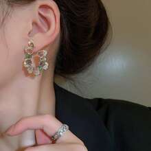 CIREY Candy Color Crystal Asymmetrical Stud Earrings, Sweet Girl Vintage Geometric Hoops Earrings To Modify Face Shape - Multicolor - View 5