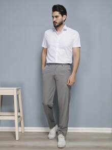 Men's Solid Color Business Suit Pants With Spandex - Grey - View 1