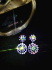 Europe And The United States Exaggerated Retro Palace Gorgeous Purple Double Round CZ Women's Crystal Earrings 1 Pair