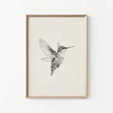1pc Framed/Unframed Hummingbird Sketch Vintage Poster Canvas Print Neutral Minimalist Antique Bird Wall Art Cottagecore Retro Painting For For Dorm,Apartment,Living Room,Bedroom,Modern Home Decoration