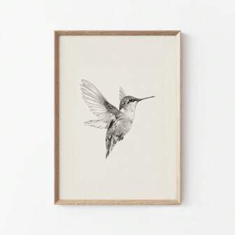 1pc Framed/Unframed Hummingbird Sketch Vintage Poster Canvas Print Neutral Minimalist Antique Bird Wall Art Cottagecore Retro Painting For For Dorm,Apartment,Living Room,Bedroom,Modern Home Decoration