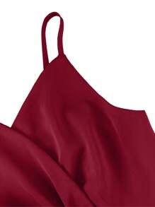 Vestido elegante de unicolor con escote en V, tirantes finos, sin mangas y con abertura alta, diseño plisado en silueta favorecedora tipo A, vestido de dama de honor o novia de largo maxiabier