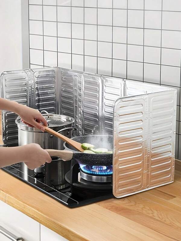 2 pièces Écran anti-éclaboussures de cuisine, écran anti-éclaboussures, bouclier anti-huile de cuisine, écran anti-éclaboussures antiadhésif, écran anti-éclaboussures en aluminium, écran d'isolation thermique de cuisinière, ustensiles de cuisine pour la cuisson, la friture, la cuisson, la maison, les voyages