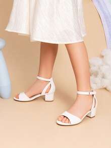 Girls Sandals Chunky Pump Ankle Strap High Heels Dress Open Toe Flower Wedding Party For Little Big Kid - White - View 3