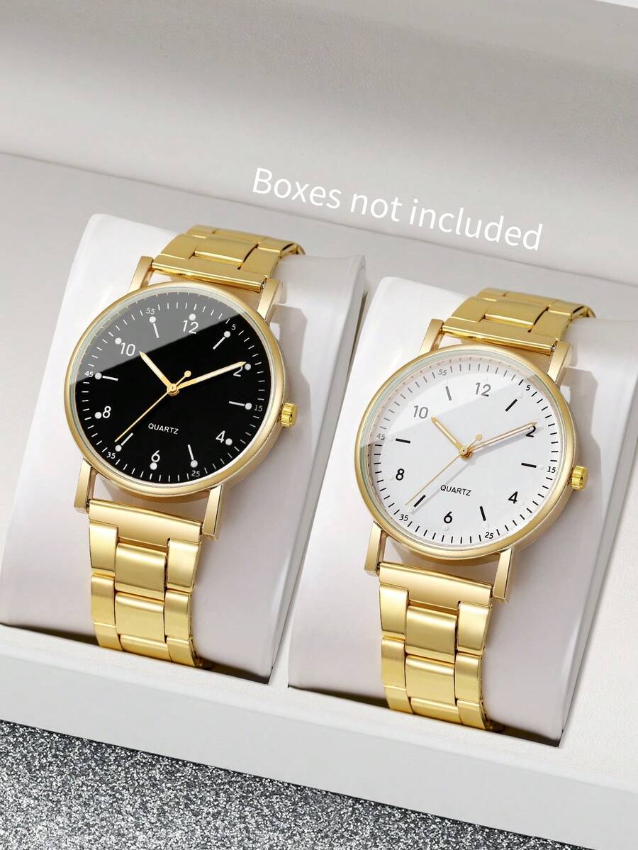 2pcs/Set Women Fashion Casual Minimalist Digital Scale Dial Quartz Wrist Watch Combination (Watch Case Not Included) - Gold - View 1