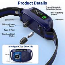 狗吠项圈，带蜂鸣振动的自动吠叫项圈，可充电防吠项圈，可调节 8 种灵敏度，适用于大中型犬的智能吠叫训练项圈