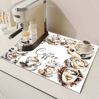 1pc Absorbing Drying Mat, Coffee Maker Mat, Handmade Coffee Pot Draining Mat, Kitchen Countertop Bowl & Dish Drying Mat With Non-Slip Backing, Silica Gel Draining Mat, Hides Stains, Super Absorbent Kitchen Mat, Easy Cleaning Dish Rack Mat, Suitable For Kitchen, Cafe, Bar, Holiday, Party, Home Decor, Holiday Gift