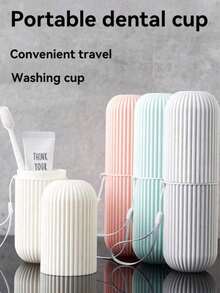便携式旅行漱口杯、牙刷和牙膏收纳盒、旅行露营牙刷杯、旅行洗面奶套装、旅行必需品、海滩和假日返校旅行收纳盒、带杯子的旅行牙刷架 - 带漱口杯的便携式牙刷盒，适用于浴室必需品和旅行家居浴室装饰秋季装饰