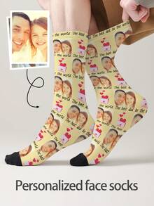 1 Pair Custom Face Socks, Custom Photo Sock, Custom Printed Socks, Personalized Funny Face Socks, Custom Picture Socks, Put Any Face On The Socks, Anniversary Gift, Valentine Gift, Birthday Gift, Wedding Gift, Mother's Day Gift - Multicolor - View 2