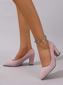 Women's Versatile Career Pointed Toe Block Heel Black Pumps