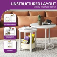 Coffee Table For Living Room, Nest Of Tables Set Of 2 With Storage, Small Round Table 60X60X50.5CM, Wooden Side Table With Sturdy Metal Frame, Easy Assembly