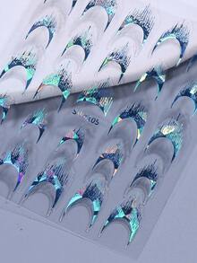 2片蓝色法式美甲流苏贴纸，3D全息法式美甲贴花，自粘指甲贴纸，适用于亚克力指甲，DIY美甲装饰用品