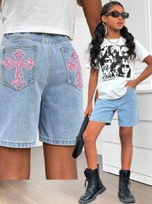 Tween Girl Vintage 90s Stone Wash Comfortable Denim Shorts