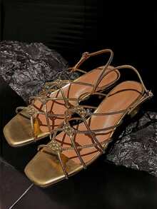 Dép xỏ ngón thiết kế hở mũi kiểu Pháp thủ công mới, màu vàng cho nữ mặc ngoài trời mùa hè - Vàng - Xem 5