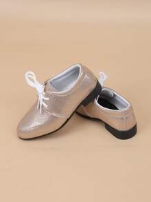 Kids Comfortable Slip-On Retro British Style Flat Leather Shoes - Champagne - View 6