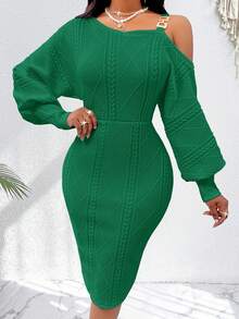 AIJ Amarilo Elegant Commuter Solid Color Asymmetric Collar Lantern Sleeve Fitted Dress - Pastel Green - View 5