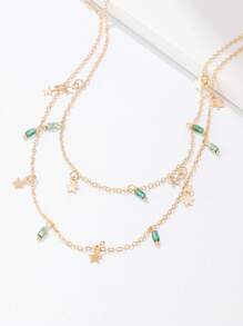 1pc Boho Style Double Layer Star Pendant Necklace, Elegant Gift For Women