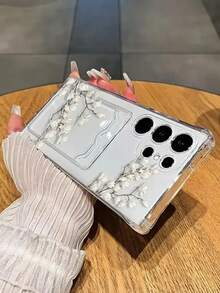 Painted Magnolia Flower Transparent Card Holder Soft Silicone Protective Case, Compatible With IPhone 16/11/16Pro/16Plus/16ProMax/16E/15ProMax/13/14/12/XS/XR/7G/8P, Compatible With Samsung Galaxy S25/S25Plus/S25 Ultra/A16/A36/A26/A56/A50 - Multicolor - View 3