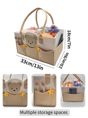1 Piece Of Felt Mommy Bag Cartoon Baby Outdoor Travel Storage Bag Diaper Storage Toy Storage Milk Bottle Storage Milk Powder Box Storage Paper Towel Wet Wipes Storage