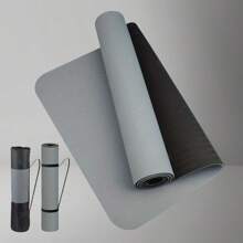 Black & Gray High Density Non-Slip Yoga Mat - Extra Long & Thick Design, TPE Material, Double-Sided Non-Slip, Odorless, Suitable For Yoga, Pilates, Fitness & Workout, Provides Comfortable Support, Protects Joints, Essential For Home And Gym Use