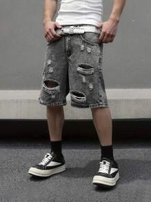 Teens/Boys Distressed Pocket Loose Fit Casual Denim Shorts