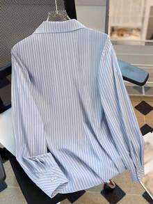 Women Blouse Shirt Top Collegiate Style Slim Fit Loose Regular Striped Casual Wear - Multicolor - View 2