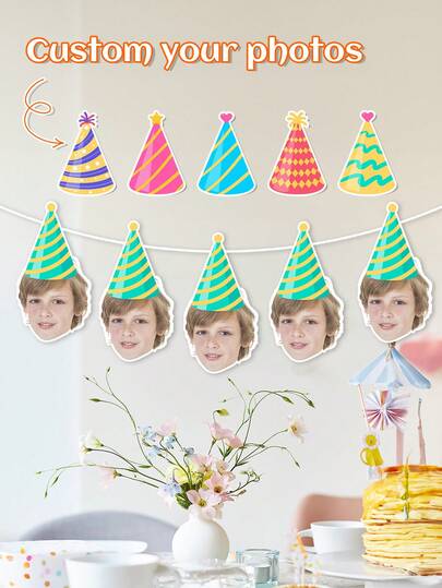 Izado de bandera de cumpleaños personalizado, ¡sorpresas exclusivas! Gorros de cumpleaños con rostro personalizado, decoraciones de fiesta, avatares de fotos, pancartas, pancartas, haz que la fiesta sea talla grande creativa y alegre