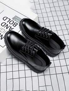 Men's Autumn Low-Top Casual Black Leather Shoes, Versatile Comfortable Soft Sole Lace-Up Oxford Shoes, British Style, All Season