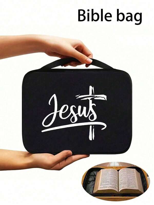 Bolsa de Bíblia Impressa com Jesus, Bolsa de Armazenamento de Bíblia Impressa com Jesus e Coração, Bolsa de Bíblia da Páscoa Jesus na Moda e Minimalista, Bolsa com Alça, Bolso com Zíper, Bolsa Portátil, Impressão de Cruz, Flor, Letra do Livro, Proteção de Bíblia, Capa de Livro de Bíblia, Acessórios de Diário de Bíblia, Acessórios de Estudo, Bolsa de Armazenamento Multifuncional de Grande Capacidade para Uso Diário e Proteção de Livro, Bolsa de Bíblia de Tamanho Padrão, Escolha Perfeita para Organizador de Adultos