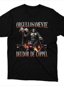 Playera casual de verano para hombre con estampado de calavera mexicana, cuello redondo, manga corta, 100 % algodón, 220 g de algodón grueso - Negro - Ver 1