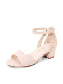 Girls Sandals Chunky Pump Ankle Strap High Heels Dress Open Toe Flower Wedding Party For Little Big Kid - Apricot - View 5