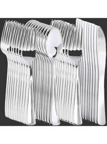 150pcs/75pcs Decorative Silverware Set (Plastic) - Including 50pcs Forks, 25pcs Knives, 25pcs Tablespoons - Reusable Wedding Cutlery Set For Dining, Parties, Dinners, Weddings, Kitchen And Valentine's Day,School Supplies