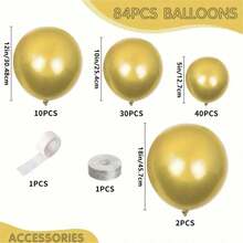 84pcs Golden Latex Balloon - Multi Functional Decoration For Weddings, Birthdays, Bridal Parties, Graduations, Festivals | Includes Accessory Kit Universal Balloon Kit For Parties And Celebrations - Gold - View 2