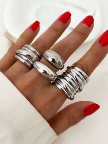 8pcs/6pcs/5pcs Simple Metal Chunky Jewelry Ring Set, Vintage Coin Style Rings For Women, Suitable For Beach, Dating, Daily Casual, Party Accessories
