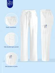 cimmuovere Damen Gesundheitspflege Hosen, bequeme einfarbige mehrtaschige Schlupfhose Uniformhose