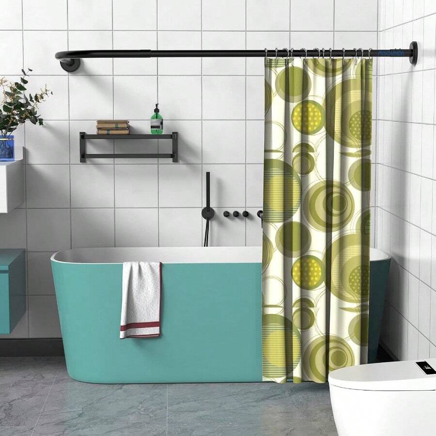 Shower Curtain Rails Rod L Shape New Upgrade ∅25mm Need Drilling Corner Shower Rod 70-100x110-170cm Extendable Stainless Steel Shower Rails With 24 RingsCurved Shower Rod For Bathroom Bathtub-Black - Black1 - View 1