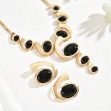 Juego de joyería de 3 piezas estilo bohemio clásico en forma de espiral de caracol, con rhinestones negros, collar en Y y aretes, de aleación, adecuado para uso diario y de fiesta