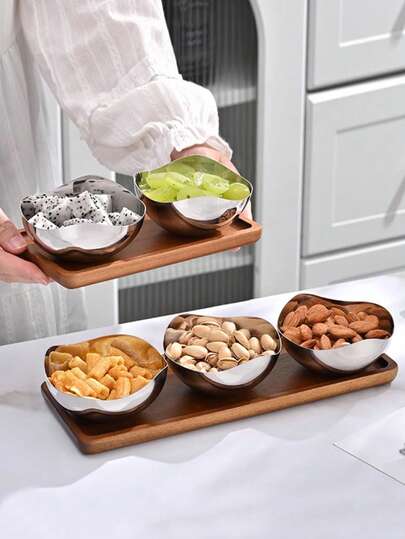 1pc Exquisite Stainless Steel Floral Petal Fruit Plate, Elegant High-End Appetizer/Snack Serving Tray For Living Room Coffee Table
