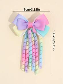 2pcs Ombre Bow Clips For Girls, Rainbow Bow Alligator Clips, Cute Fashion Hair Barrettes, Toddler Girl Ponytail Hair Clips, Birthday Wedding Gift, Kids Hair Accessories. - Multicolor - View 4