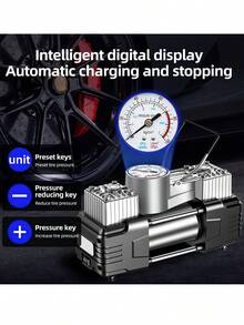 LIPETY Two-Cylinder Air Compressor With Pressure Gauge, Analog, 12 V, LED Lighting, Double Cylinder And Basic Tool For Pickup, SUV, Sedan, Crossover And Minivan - Dark Grey - View 11