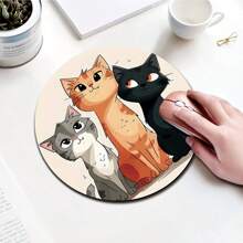 1pc Cute Cat Pattern Circular Mouse Pad With Slip-Resistant Rubber Base, Suitable For Office, Home, Study And Gaming For Boys And Girls