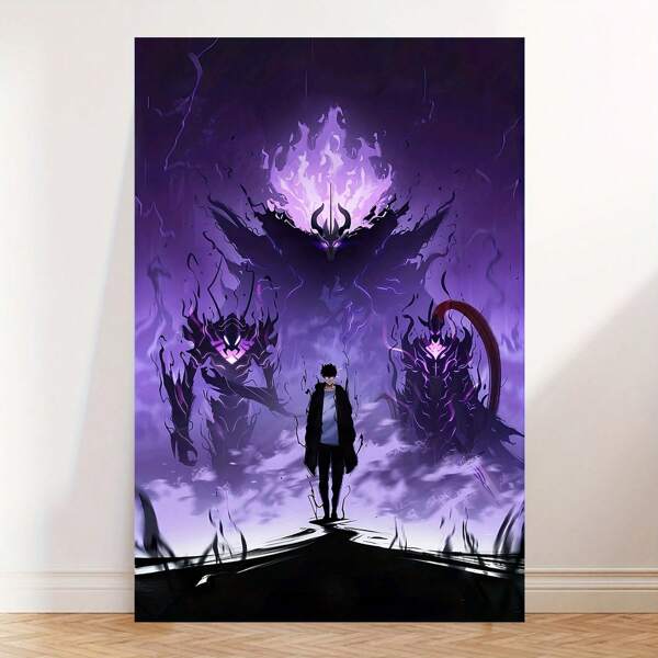 1 pieza Póster de arte de pared sin marco con diseño mágico y morado de Pop Solo Levelin Anime Manga - Arte de pared sin marco, perfecto para decorar dormitorio, sala de estar o pasillo, regalo ideal para fans del anime, decoración de habitación de anime