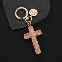 1 Móc khóa hình thánh giá đính đá tối giản mới, trang trí sáng tạo độc đáo cho điện thoại, tai nghe, túi xách, phụ kiện xe hơi Halloween, túi xách, đồ trang trí trường học dễ thương theo phong cách Goth Y2k - Hồng - Xem 9