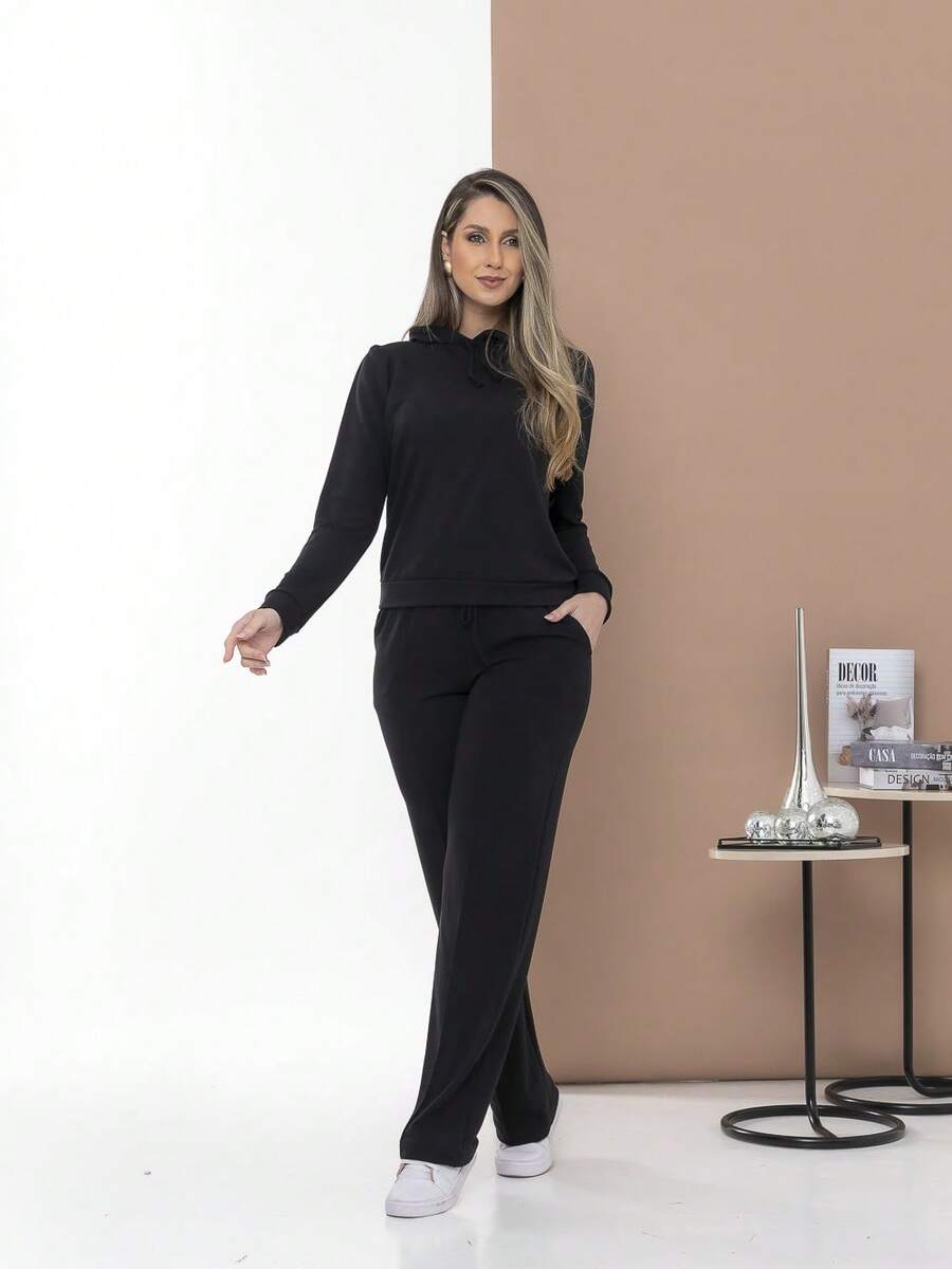 Casual Sweatshirt Set Of Blouse And Pants C3111 - Black - View 1
